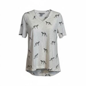 Chico's Size 1 M White‎ Cheetah Print V Neck Short Sleeve T Shirt Top